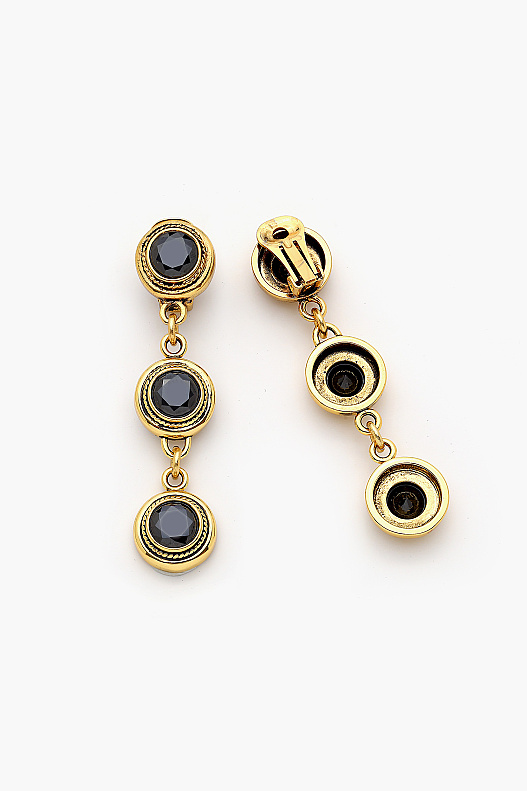 Esme Triple Gold-Plated Black Zircon Clip-On Earrings - (1)