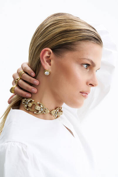 Esme Zircon Gold Plated Pinned Earrings - 13