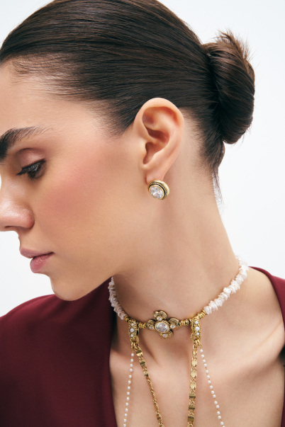 Esme Zircon Gold Plated Pinned Earrings - 2