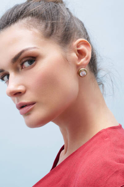 Esme Zircon Gold Plated Pinned Earrings - 2