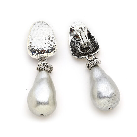 Euporia Baroque Pearl Silver-Plated Clip-On Earrings - (1)