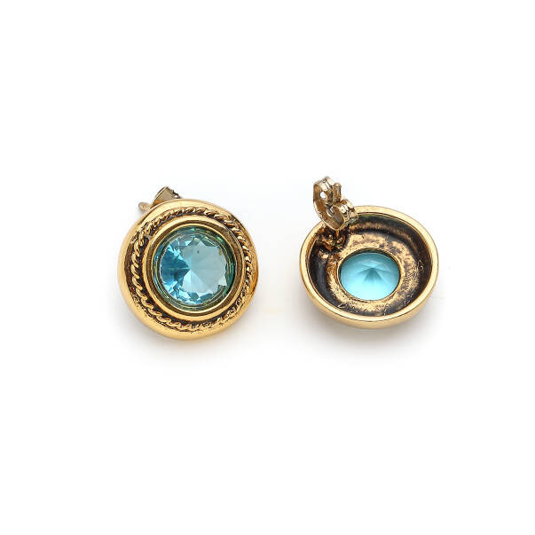 Evarae Turquoise Zircon Gold Plated Pinned Earrings - 2