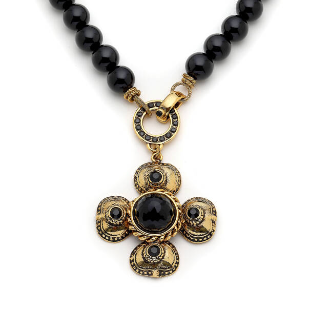 Eve Onyx Gold Plated Clover Charm Necklace - 4