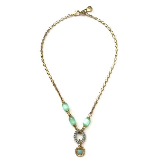 Everyday Gold Plated Chain Turquoise Selenite Natural Stone Necklace 