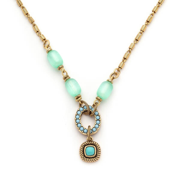 Everyday Gold Plated Chain Turquoise Selenite Natural Stone Necklace - 3