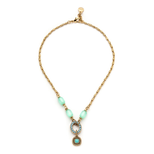 Everyday Gold Plated Chain Turquoise Selenite Natural Stone Necklace 