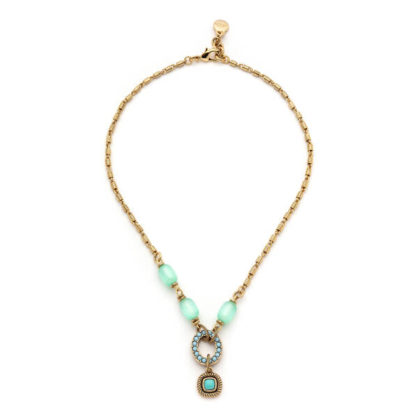 Everyday Gold Plated Chain Turquoise Selenite Natural Stone Necklace - 1