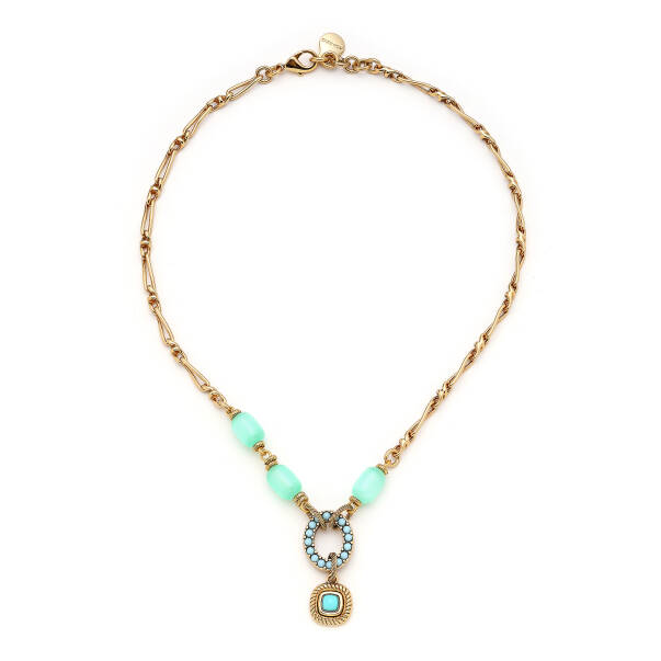 Everyday Gold Plated Chain Turquoise Selenite Natural Stone Necklace - 1