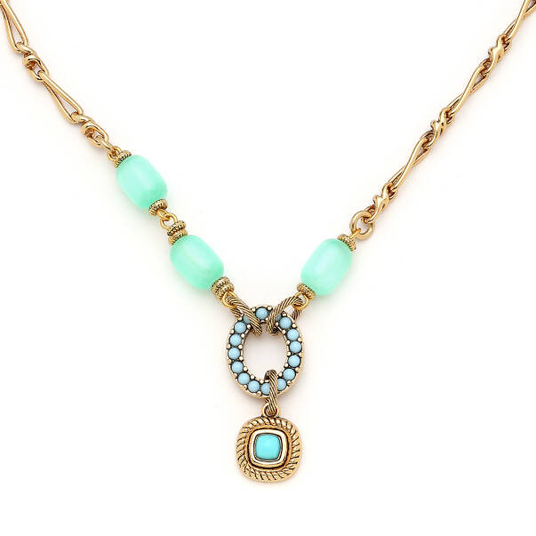 Everyday Gold Plated Chain Turquoise Selenite Natural Stone Necklace - 3