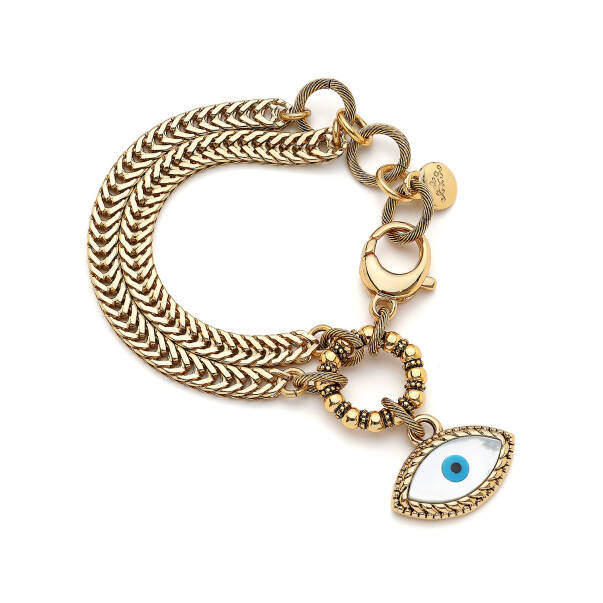 Evil Eye Empress Evil Eye Bead Gold Plated Chain Bracelet - 1