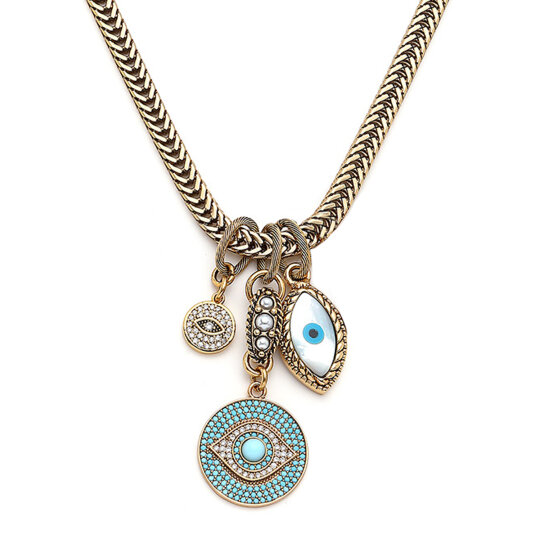 Evil Eye Symphony Eye Charm Gold Plated Chain Necklace - (1)