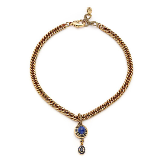 Eye Drop Lapis Charm Chain Necklace 