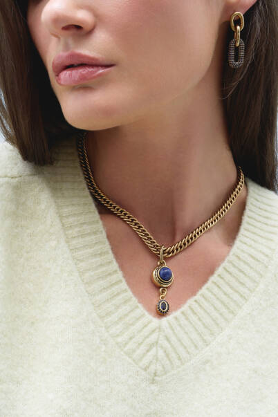 Eye Drop Lapis Charm Chain Necklace - 2