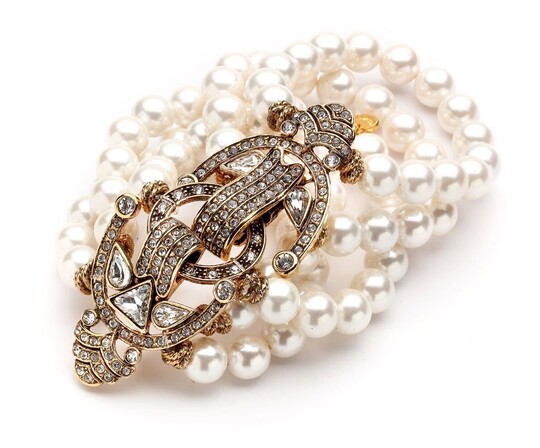 Fall Zircon Pearl Gold Plated Bracelet - (1)