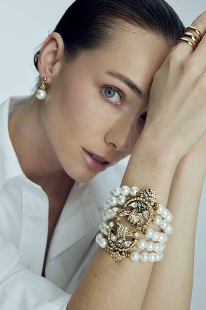 Fall Zircon Pearl Gold Plated Bracelet - 1