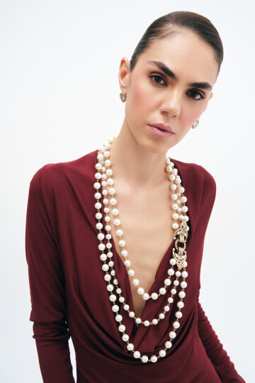 Falling Pearl Gold Plated Necklace - (1)