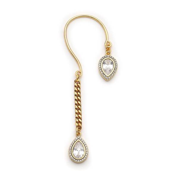 Fame Zircon Drop Charm Gold Plated Earrings - 1