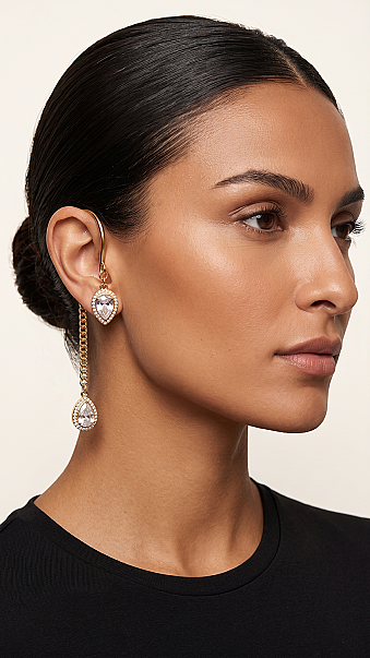 Fame Zircon Drop Charm Gold Plated Earrings - 2
