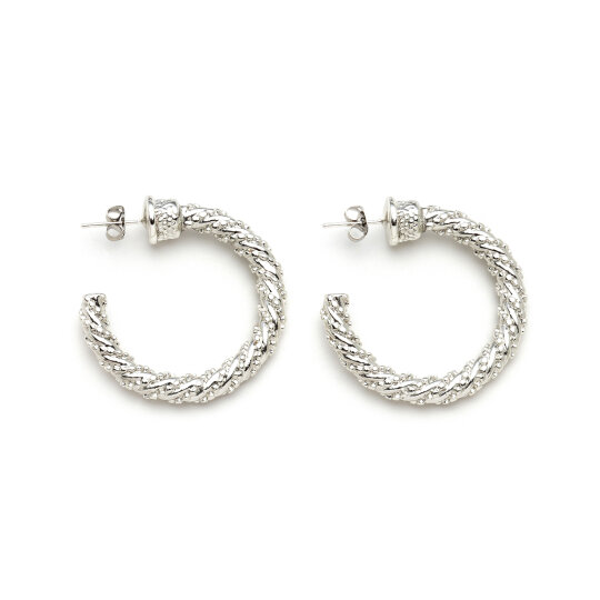 Fancy Silver Plated Hoop Stud Earrings - 
