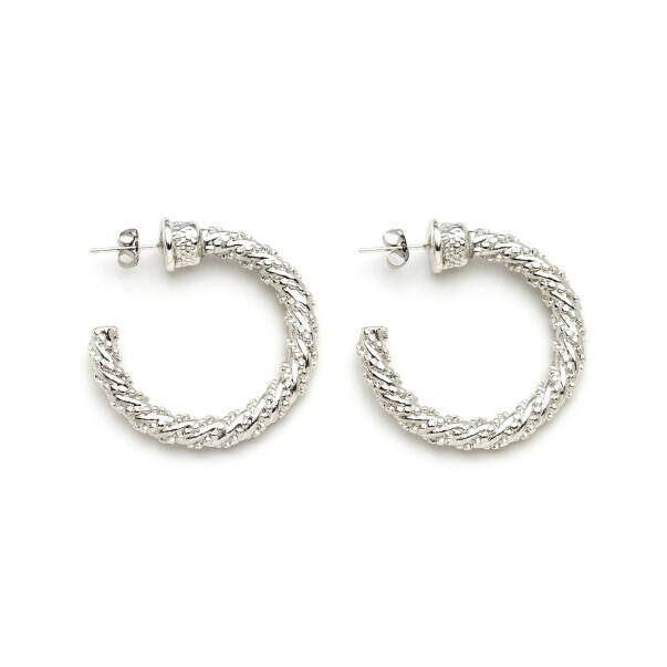 Fancy Silver Plated Hoop Stud Earrings - 1