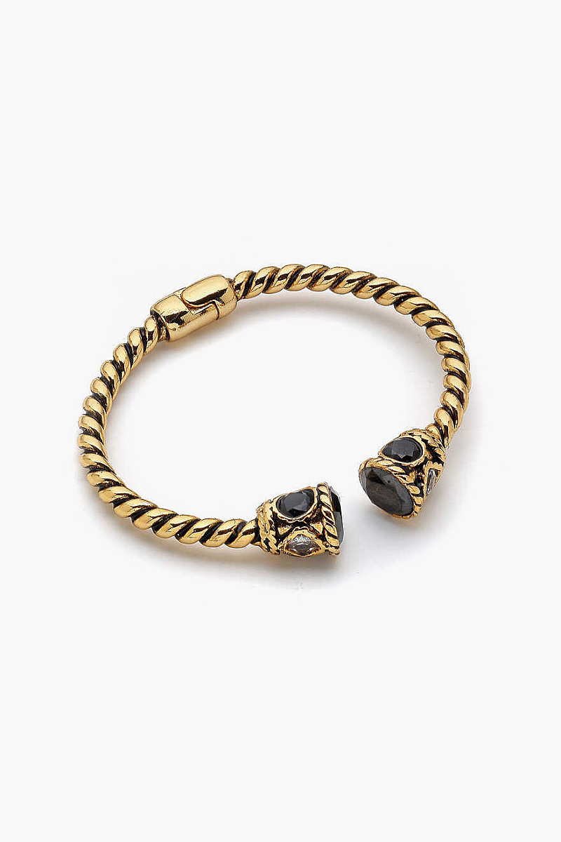 Faye Gold-Plated Black Zircon Cuff Bangle
