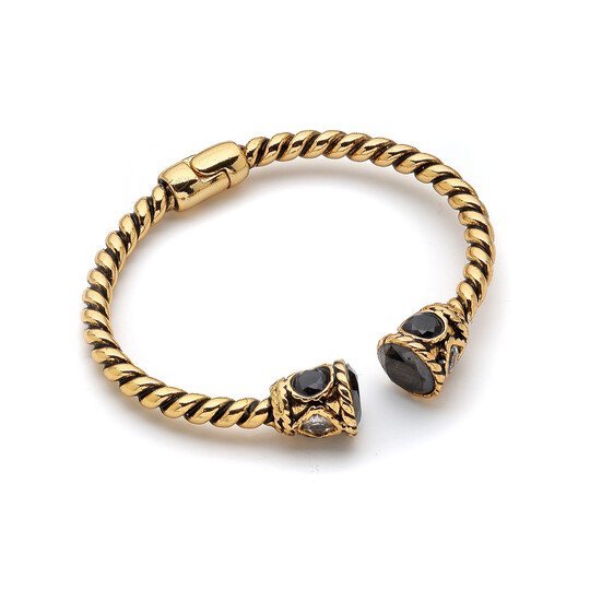 Faye Black Zircon Gold Plated Handcuff Bracelet 