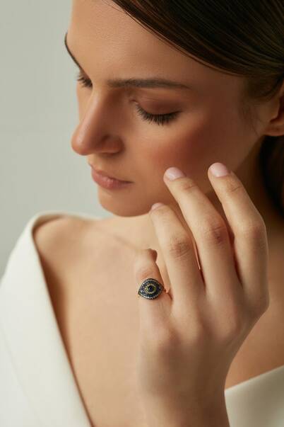 Feel Good Gold Plated Zircon Eye Ring - 1