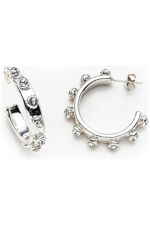 Fei Zircon Stone Silver Plated Hoop Earrings - (1)