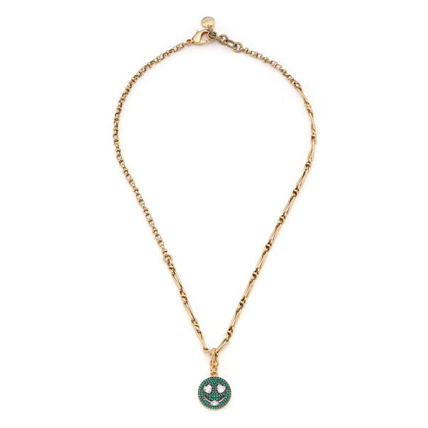 Fern Zircon Smiley Face Charm Gold Plated Chain Necklace - 1