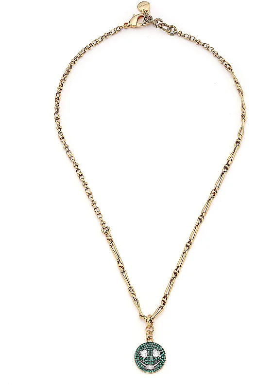 Fern Zircon Smiley Face Charm Gold Plated Chain Necklace 