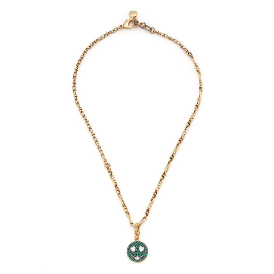 Fern Zirkon Gülenyüz Charm Altın Kaplama Zincir Kolye - 