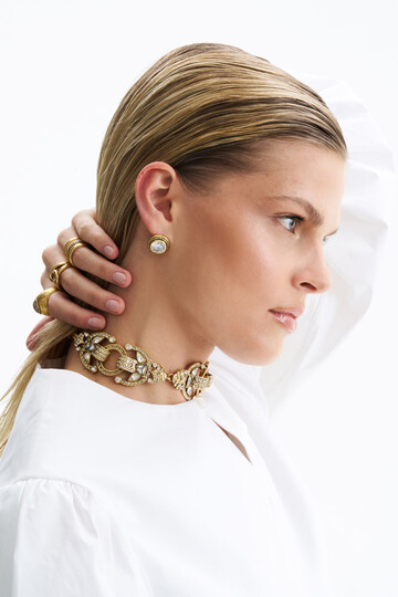 Fiesta Zircon Gold Plated Charm Choker Necklace - (1)