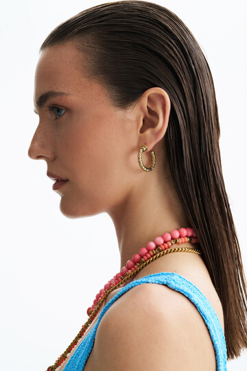 Fired Altın Kaplama Halka Iğneli Küpe - (1)