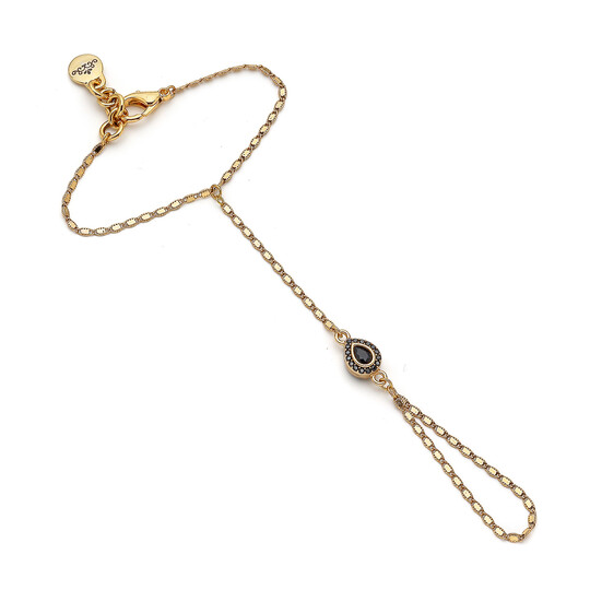 Flaminia Black Zircon Gold Plated Chain Hand Bracelet 
