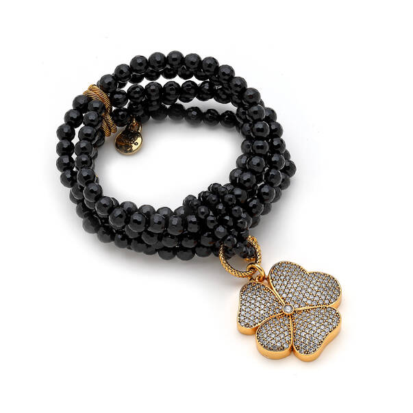 Florence Onyx Natural Stone Zircon Clover Charm Multi-Bracelet - 1