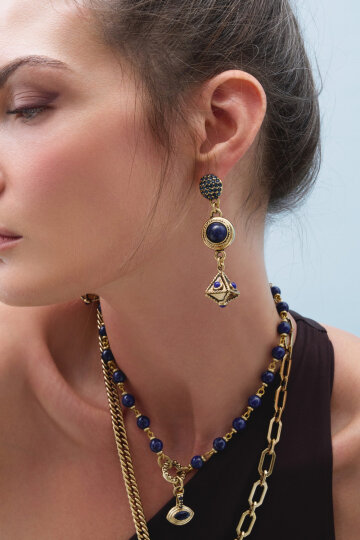 Fold Lapis Pinned Earrings - (1)