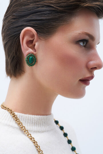 Forest Pulse Malachite Clip On Earrings - (1)
