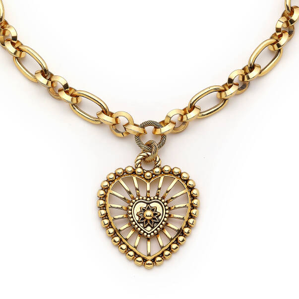 Forever Yours Altın Kaplama Kalp Charm Zincir Kolye - 2