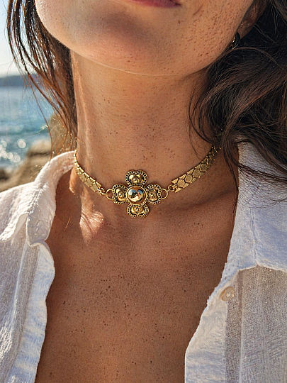 Fortuna Clover Charm Gold Plated Chain Necklace - 