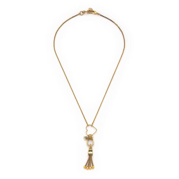 Fortunate Heart, Tassel Charm Gold-Plated Chain Necklace - 1