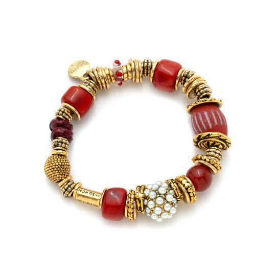 Free Spirit Coral Glass Bead Gold Plated Bracelet 
