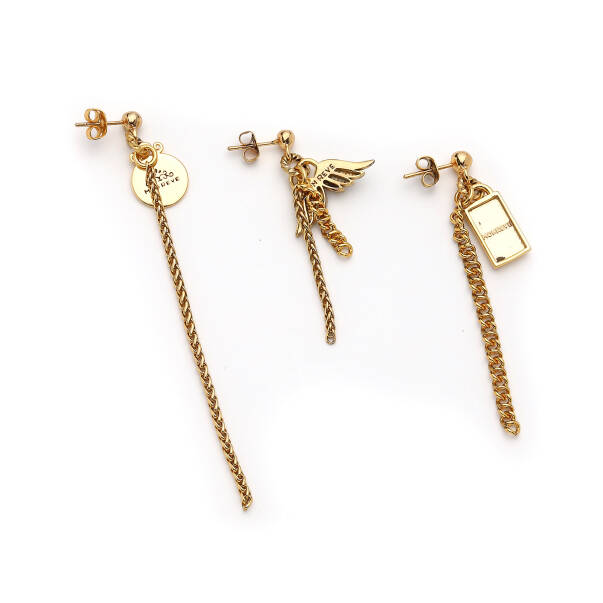 Freska Wing Charm Gold Plated Pinned Earrings - 2