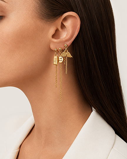 Freska Wing Charm Gold Plated Pinned Earrings - (1)