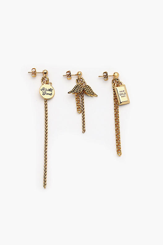 Freska Wing Charm Gold Plated Pinned Earrings - 