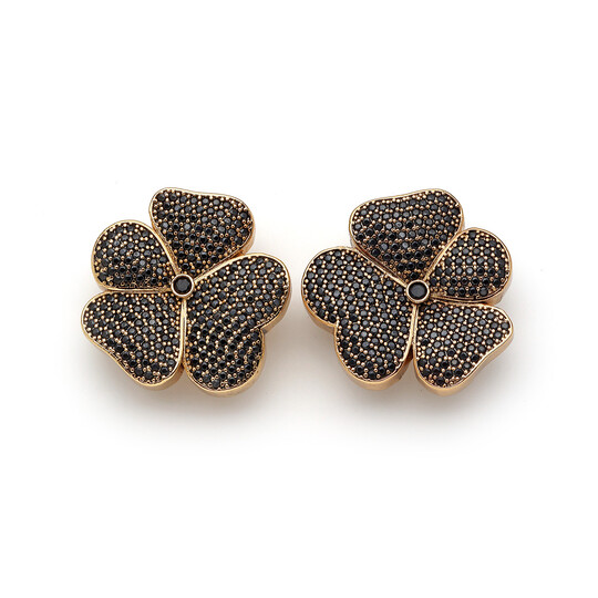 Gary Black Zircon Gold Plated Clover Clip-On Earrings 