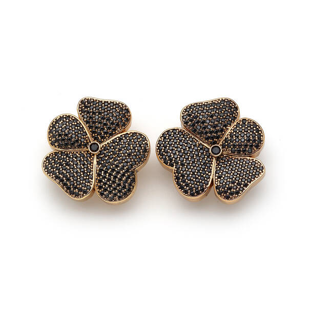 Gary Black Zircon Gold Plated Clover Clip-On Earrings - 1
