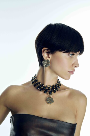 Gary Black Zircon Gold Plated Clover Clip-On Earrings - (1)