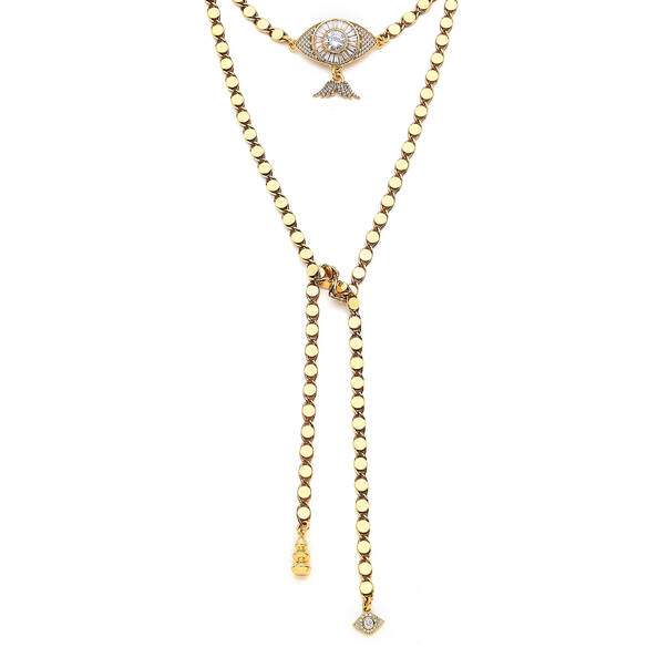 Gaze Craft Gold Plated Zircon Eye Charm Lariat Chain Necklace - 3