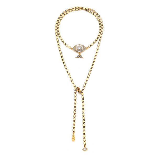 Gaze Craft Gold Plated Zircon Eye Charm Lariat Chain Necklace - 2