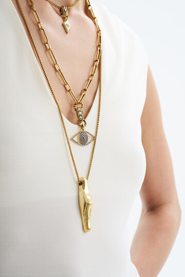 Gaze Glimmer Gold Plated Zircon Eye Charm Chain Necklace - (1)